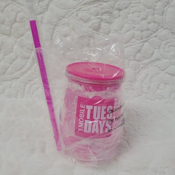 T-Mobile Tropical Tumbler Lid Straw Pink Tropical Palm Leaf Design Plastic New - Picture 3 of 7